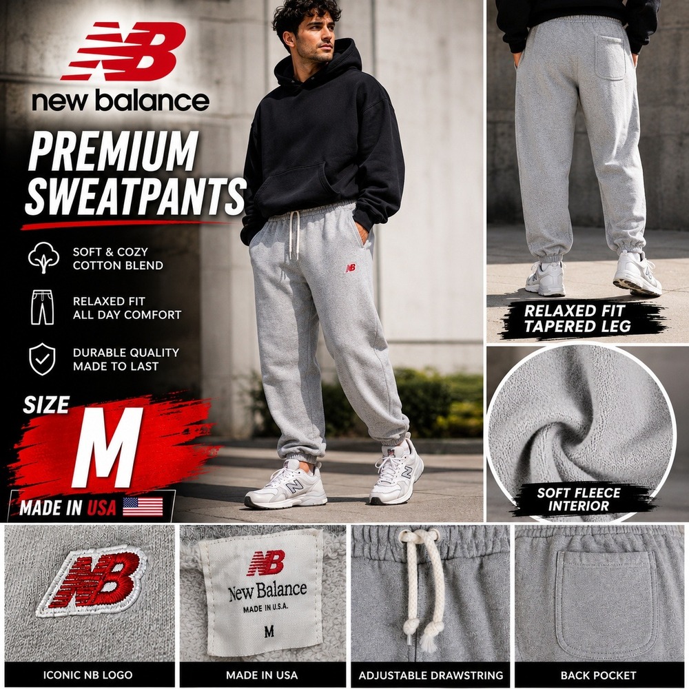 New Balance Made in USA Core Sweatpants Athletic Grey Mens M original price $165